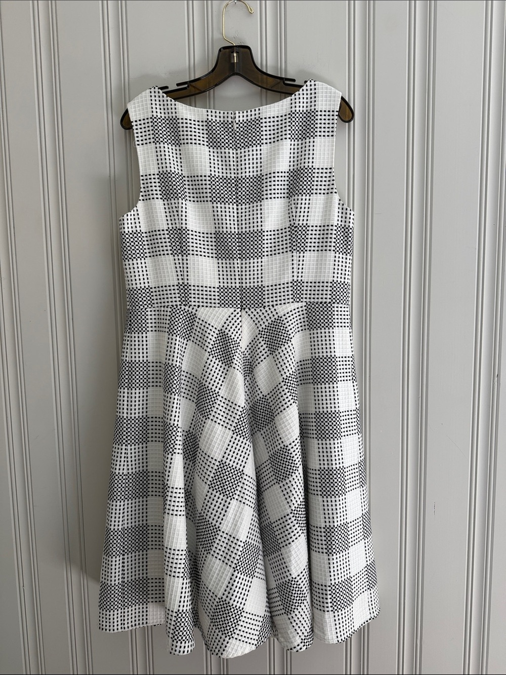 Talbots White and Black Check Sleeveless Fit & Flare Dress - Picture 4 of 4